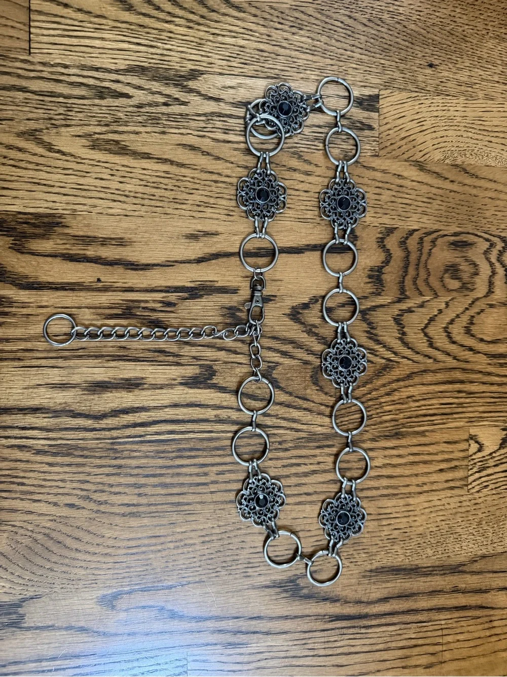 Vintage Inspired Black and Silver Chain Belt